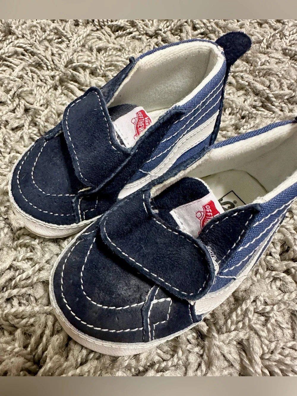 Vans Navy Blue Kids Slip-On Canvas Shoes with White Stripe